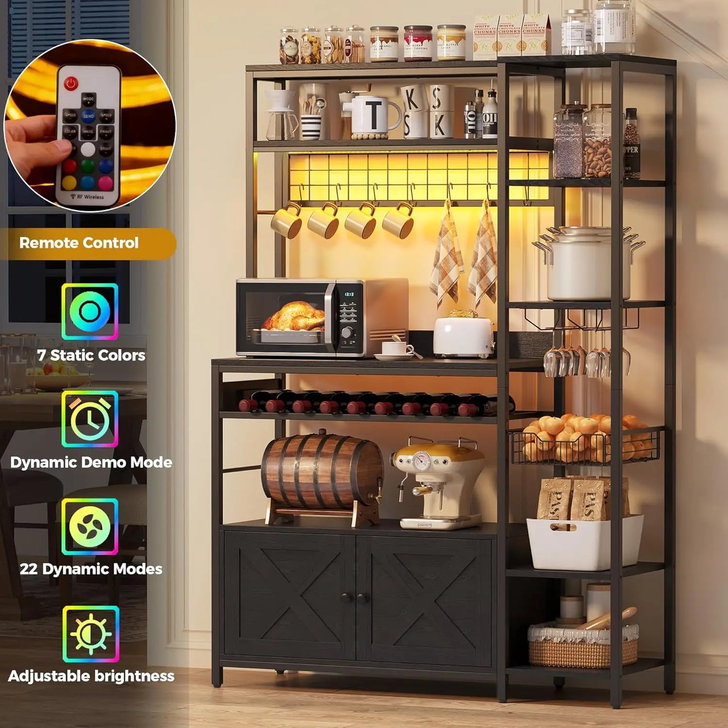 Bakers Rack With Power Outlet And Storage Cabinet Microwave Stand