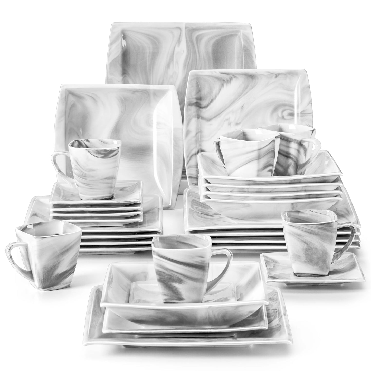 MALACASA Porcelain Dinnerware Set Includes Plates Cups Saucers For 12