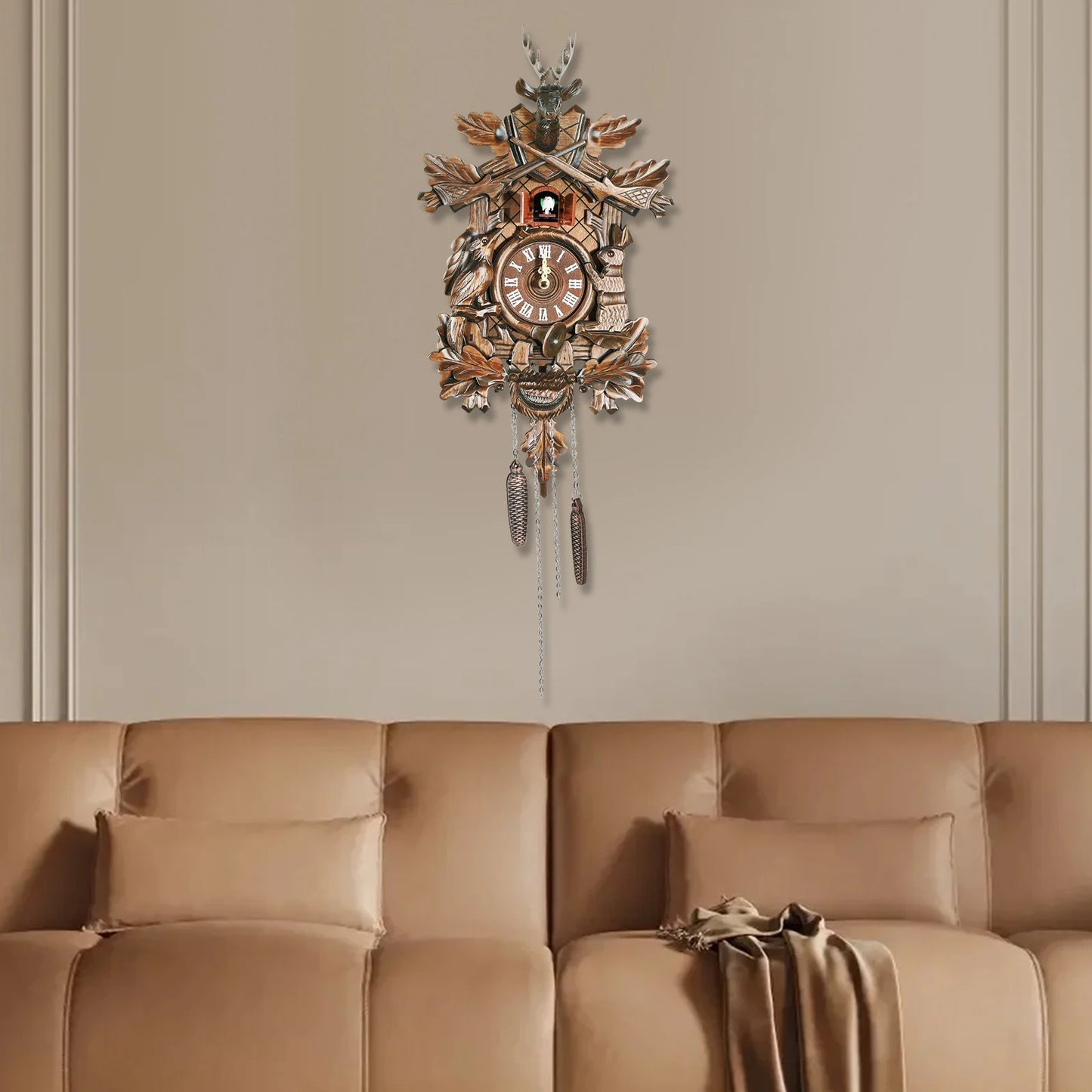 Forest Nordic Style Retro Cuckoo Wall Clock Wooden Hanging Decor