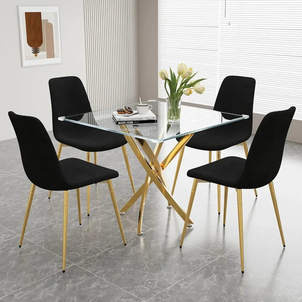 5-Piece Dining Room Set With Glass Table And Black Chairs
