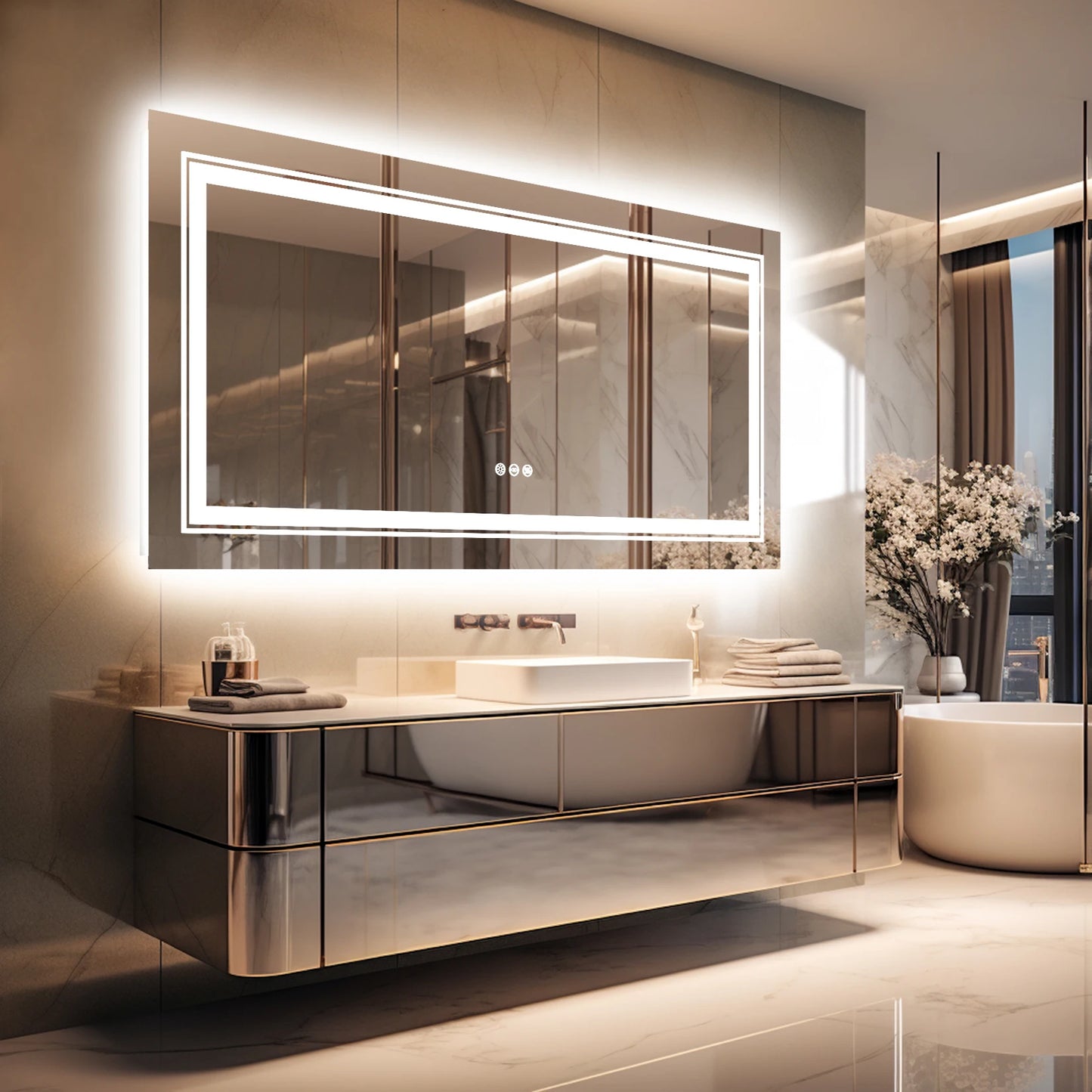 Wisfor LED Backlit Anti-Fog Bathroom Mirror With Front And Backlight