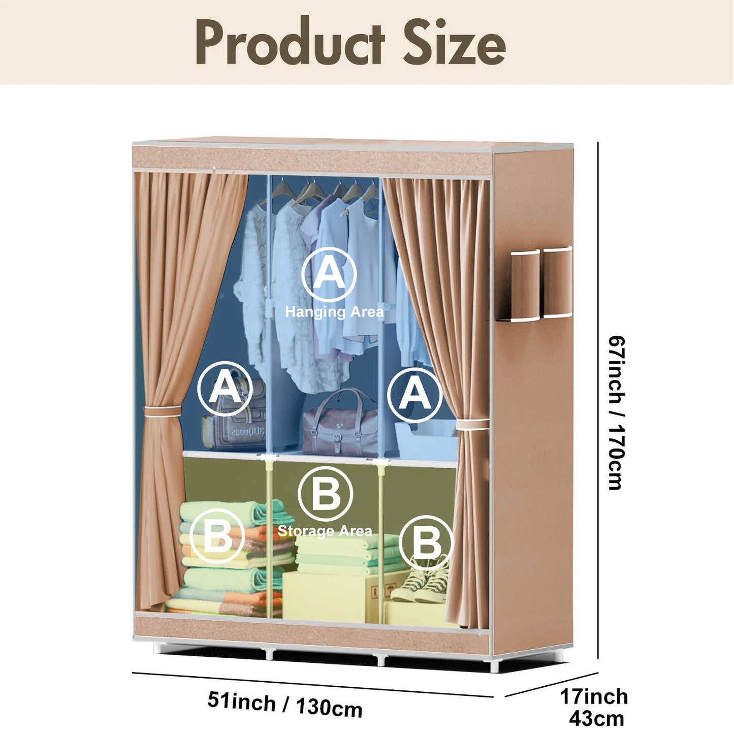 Portable Wardrobe Closet Rack With Nonwoven Fabric Cover