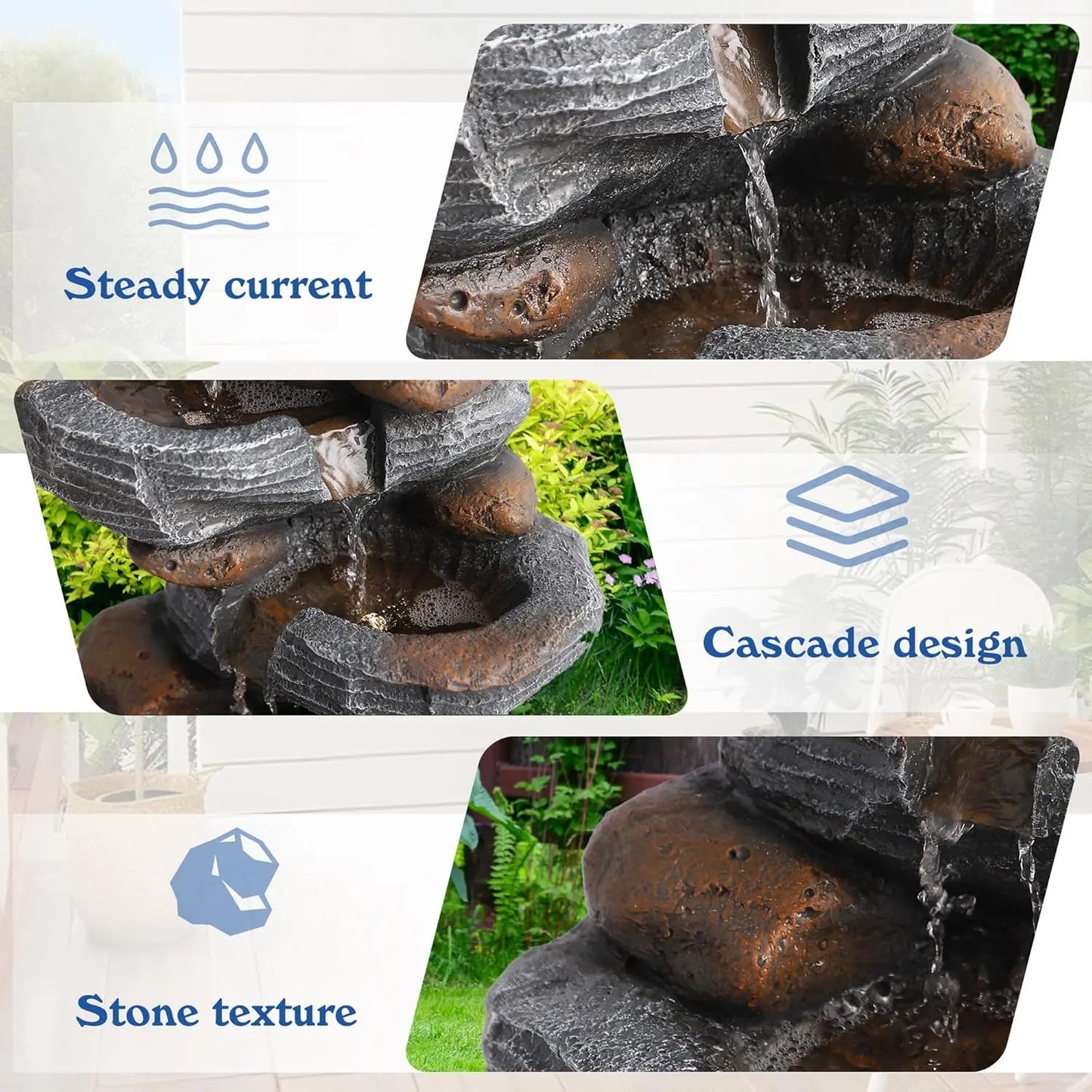 5-Tier Cascading Rock Water Fountain With LED Lights