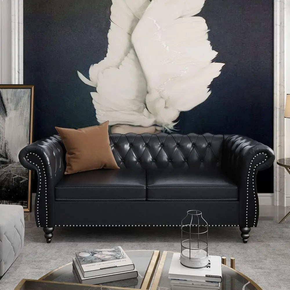 Chesterfield Leather Sofa and Loveseat 2-Piece Living Room Set