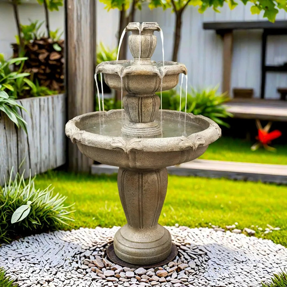Modern Concrete Outdoor Water Fountain Three Tier With Electric Pump