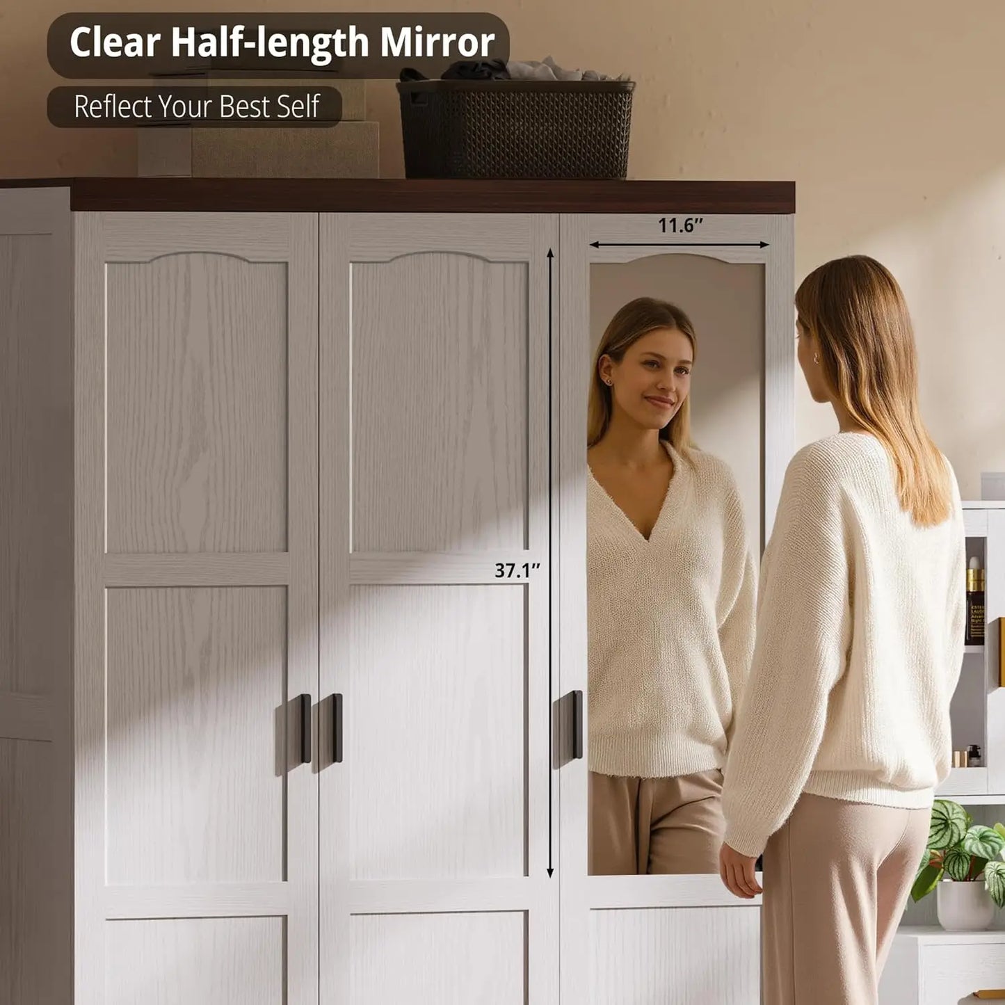 Frame Three Door Armoire Wardrobe With Mirror Bedroom Storage
