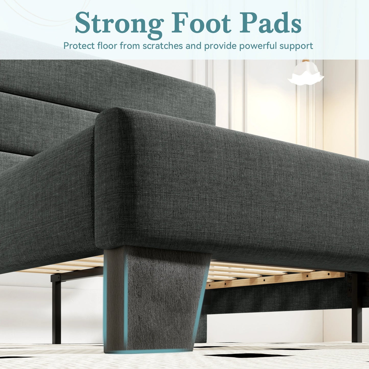 HOOMIC Bed Frame With Headboard Fabric Platform Bed With Slats
