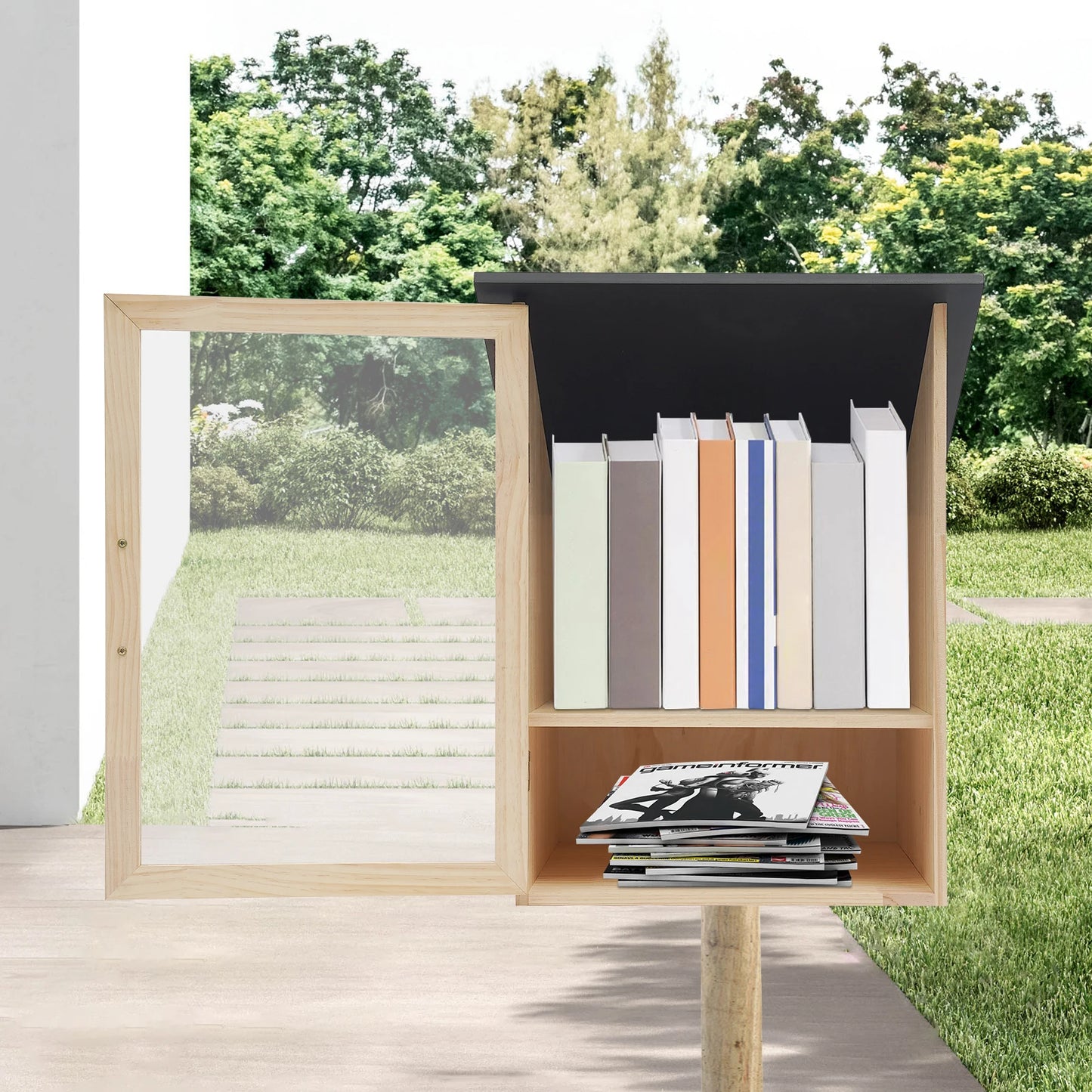 DIY Pine & Acrylic Display Bookcase, Modern 2-Tier Cabinet with Door for Books & Crafts, 16x23 Inch for Living Room School