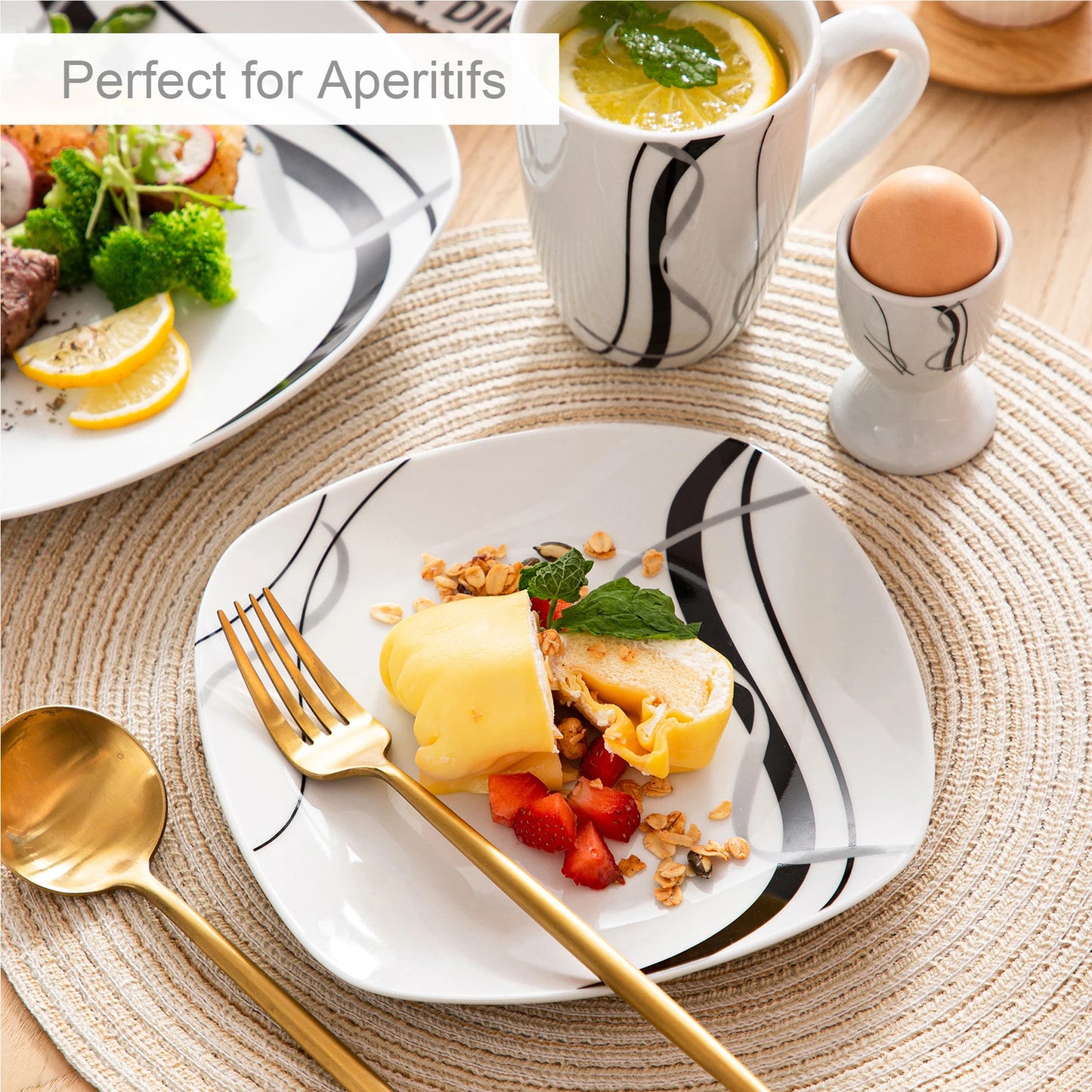 Malacasa Fiona Porcelain Dinnerware Set With Egg Cup Mug Bowl