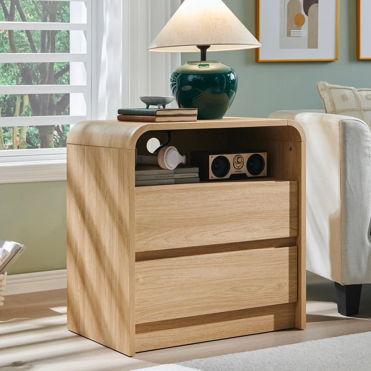 Modern Nightstands Set of 2 With Storage Drawers and Charging Station