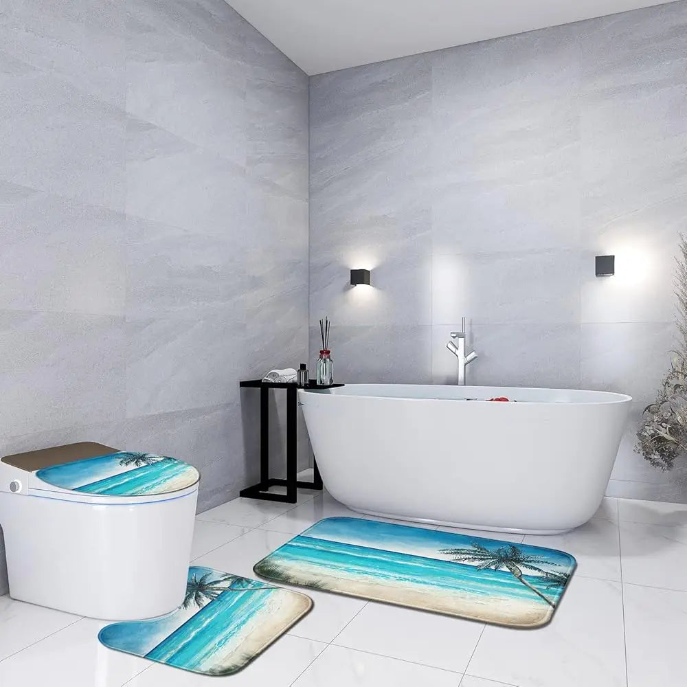 ZUIDID Summer Sea Beach Bath Rug Set Coconut Tree Mats