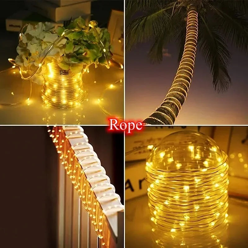 IEEYEEY LED Solar Rope Light Garland For Outdoor Garden Decor