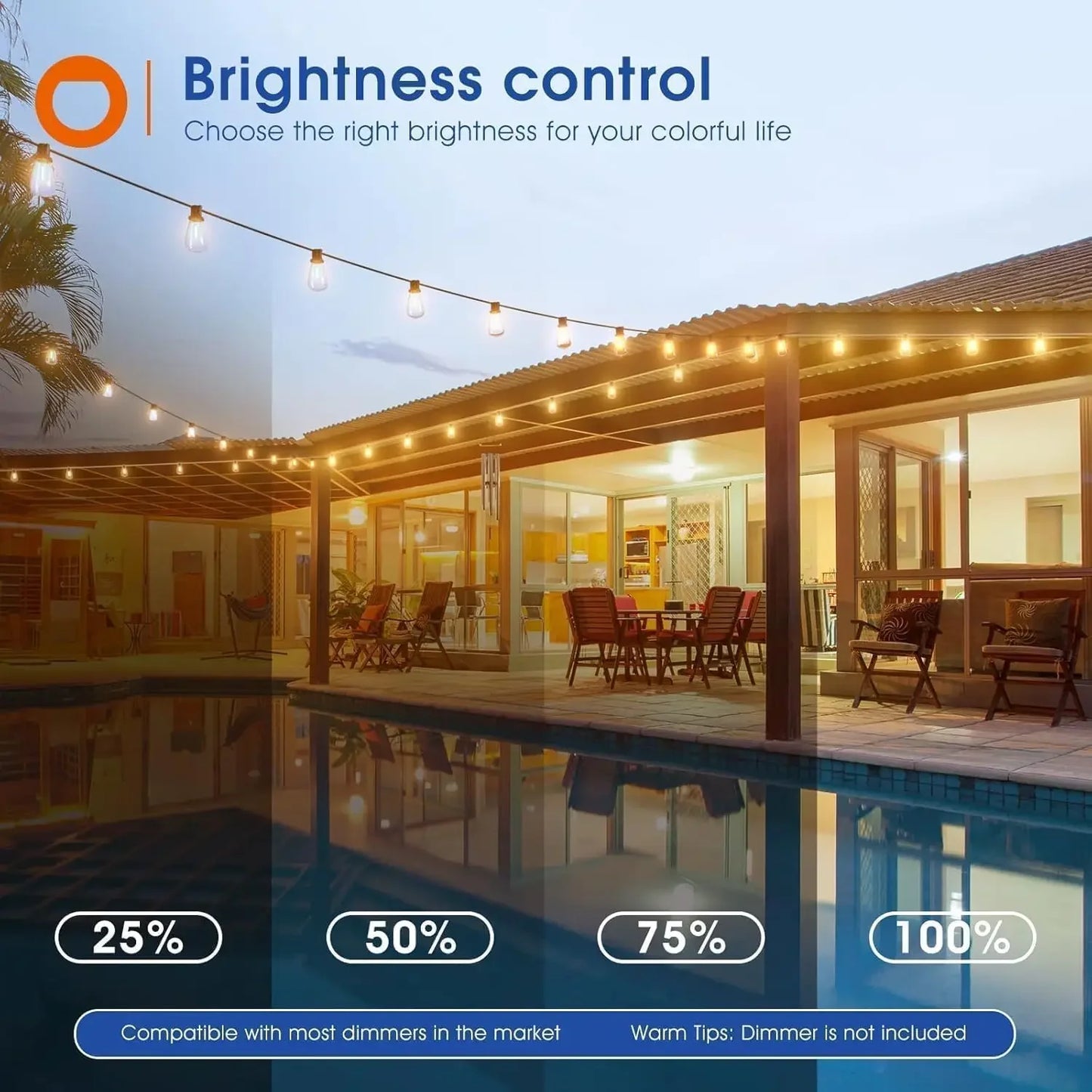 MIMIRGB LED Outdoor String Lights Dimmable Waterproof Bulbs Shatterproof