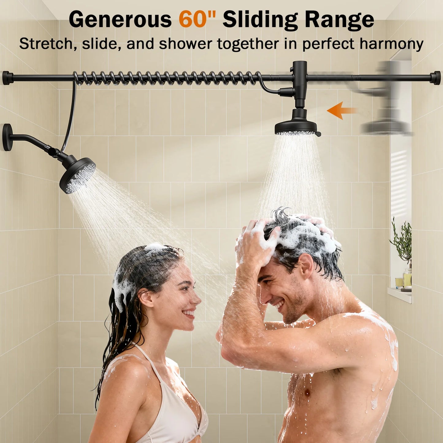 Dual Shower Head For Couples With Adjustable Slider High Pressure