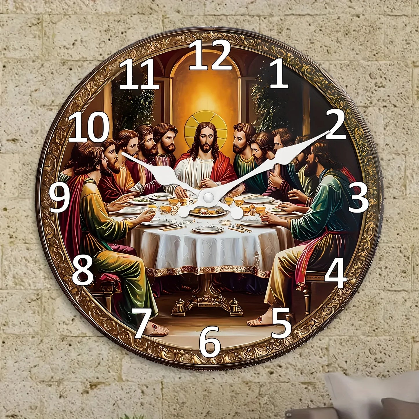 XMSJ Last Supper Wooden Wall Clock Analog Mute Home Decor