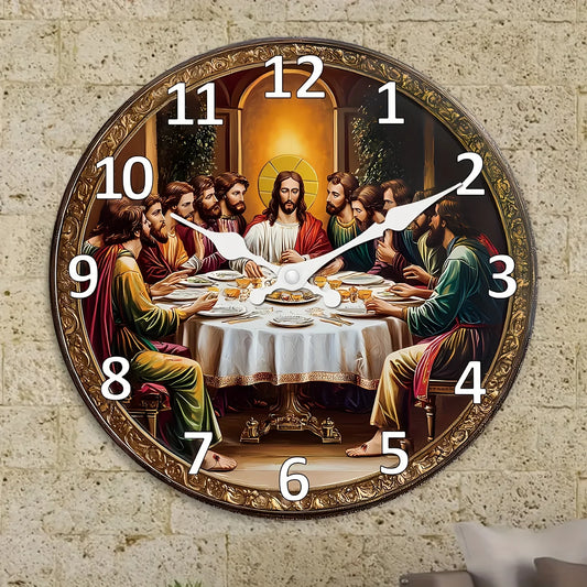 XMSJ Last Supper Wooden Wall Clock Analog Mute Home Decor