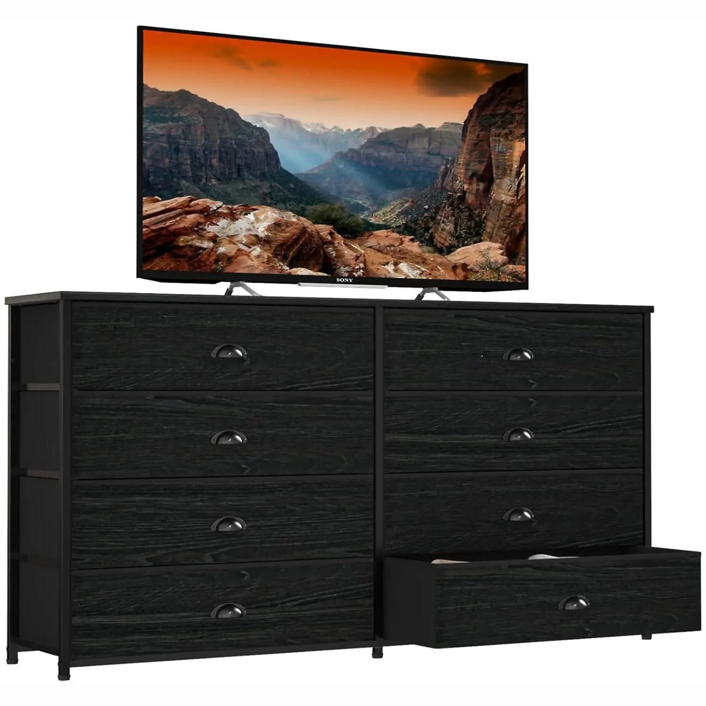 Wide Dresser with 8 Fabric Drawers, TV Entertainment Center with Storage for 55'' TV, Large Chest of Drawers for, Customized