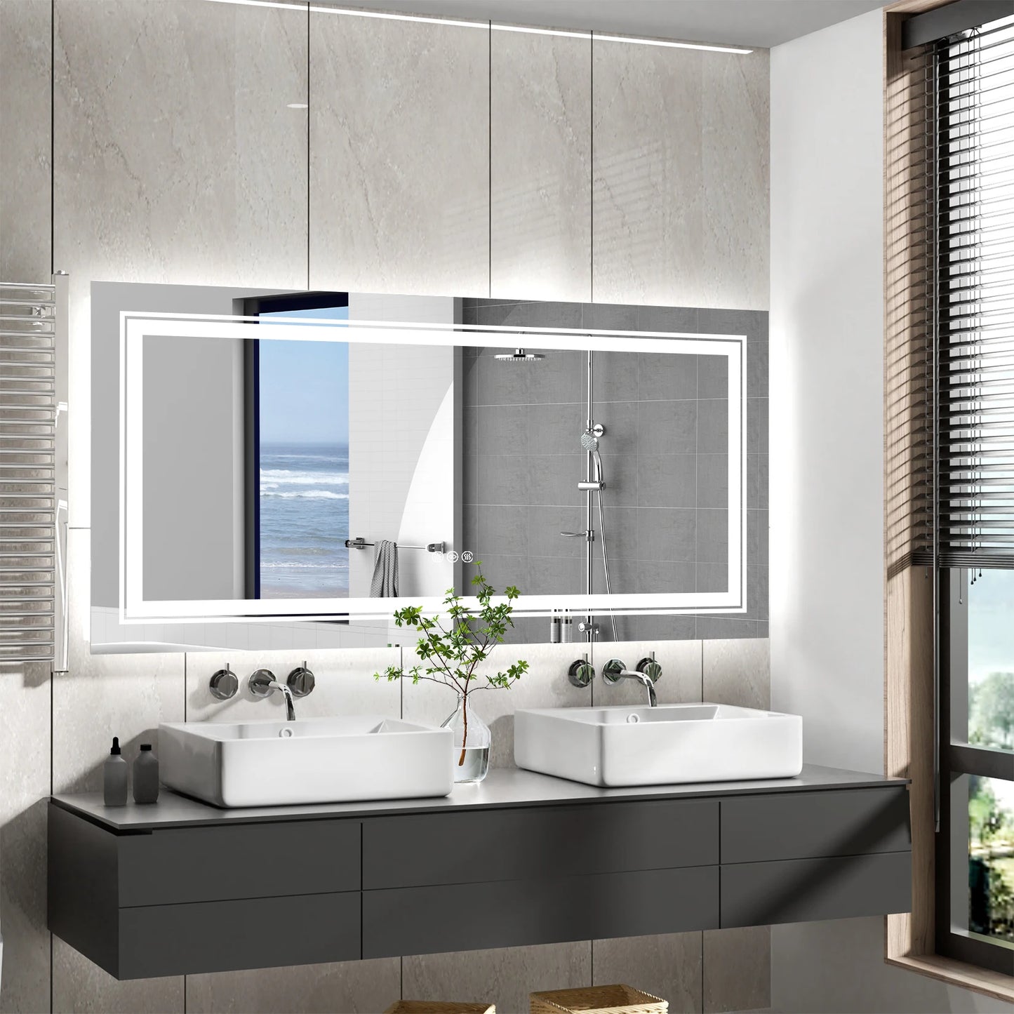 Wisfor LED Backlit Anti-Fog Bathroom Mirror With Front And Backlight