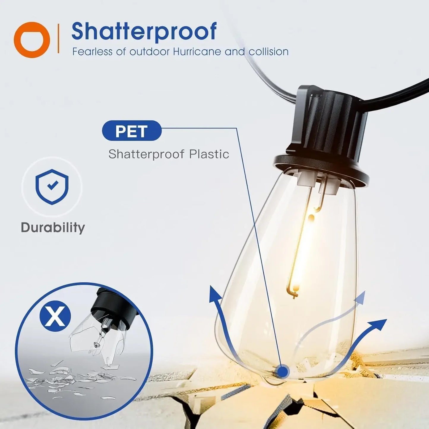 MIMIRGB LED Outdoor String Lights Dimmable Waterproof Bulbs Shatterproof