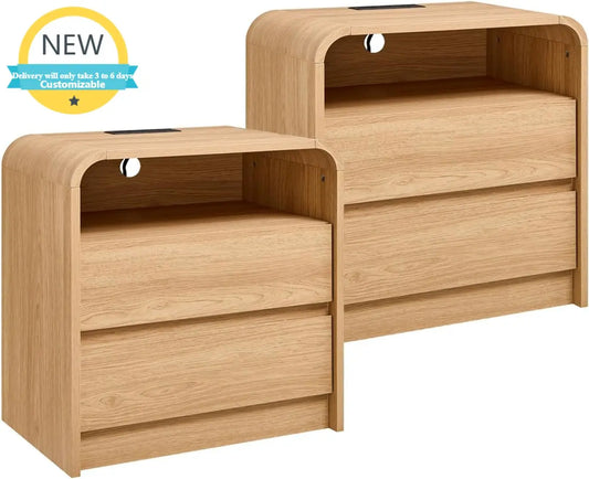 Modern Nightstands Set Of 2 With Drawers And Charging Station