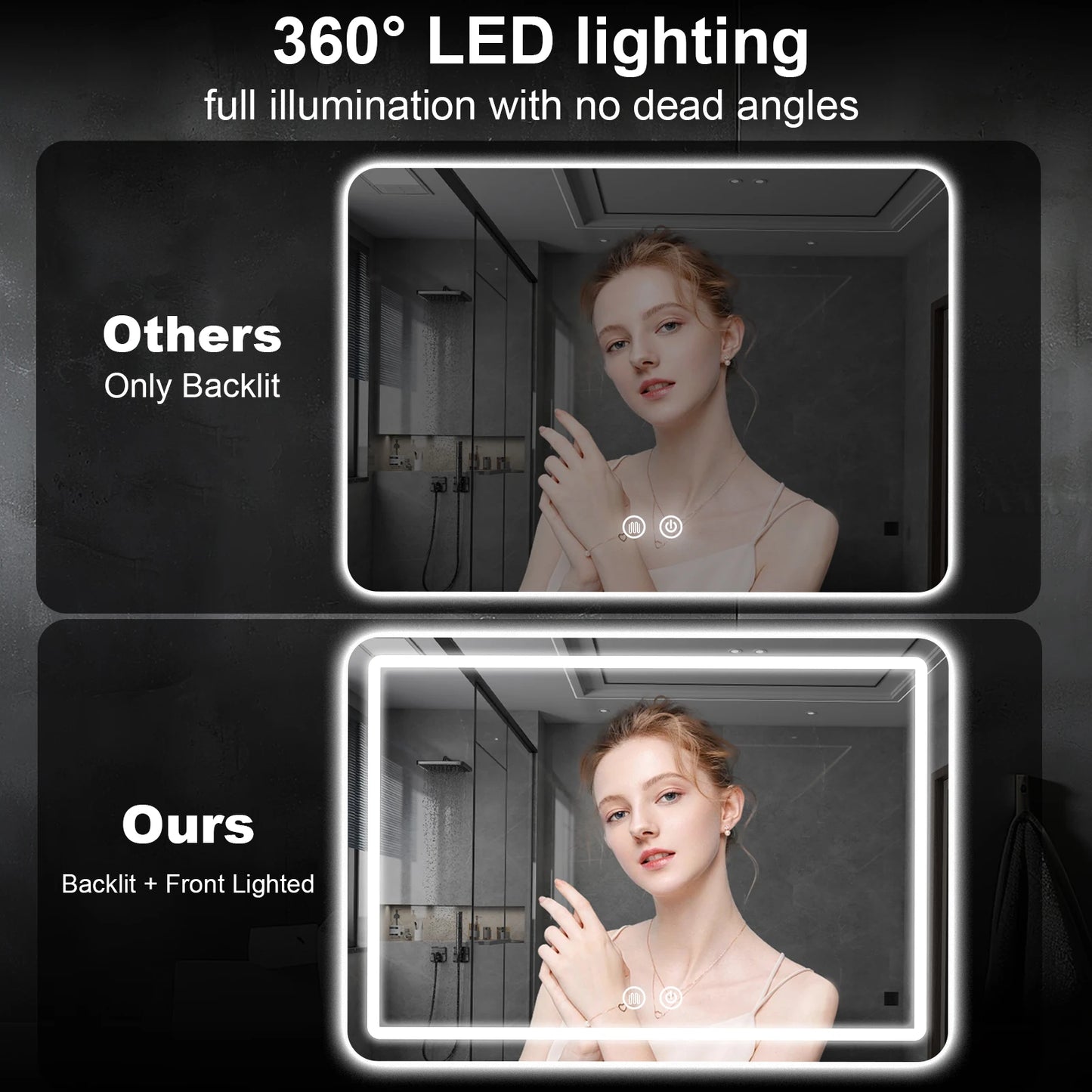 MYGIIVOVO LED Backlit Fogless Wall Mounted Mirror With Demister