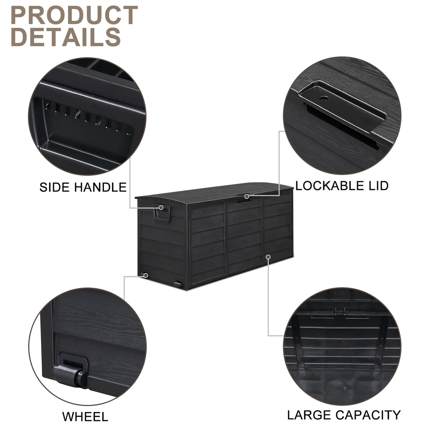 Plastic 280L Garden Storage Box With Wheels Lockable Deck Chest
