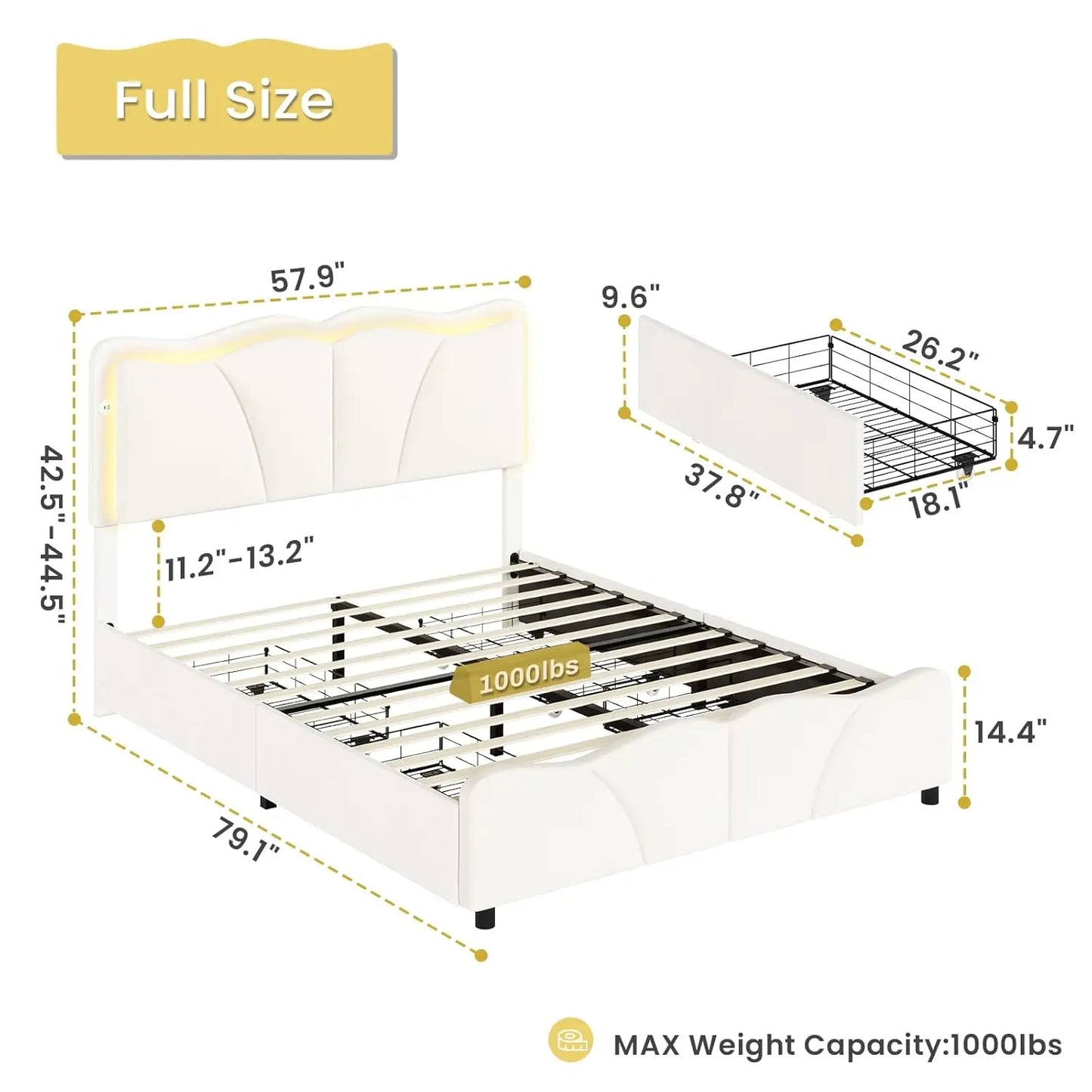 Velvet Platform Bed Frame With Adjustable Headboard And LED Lights