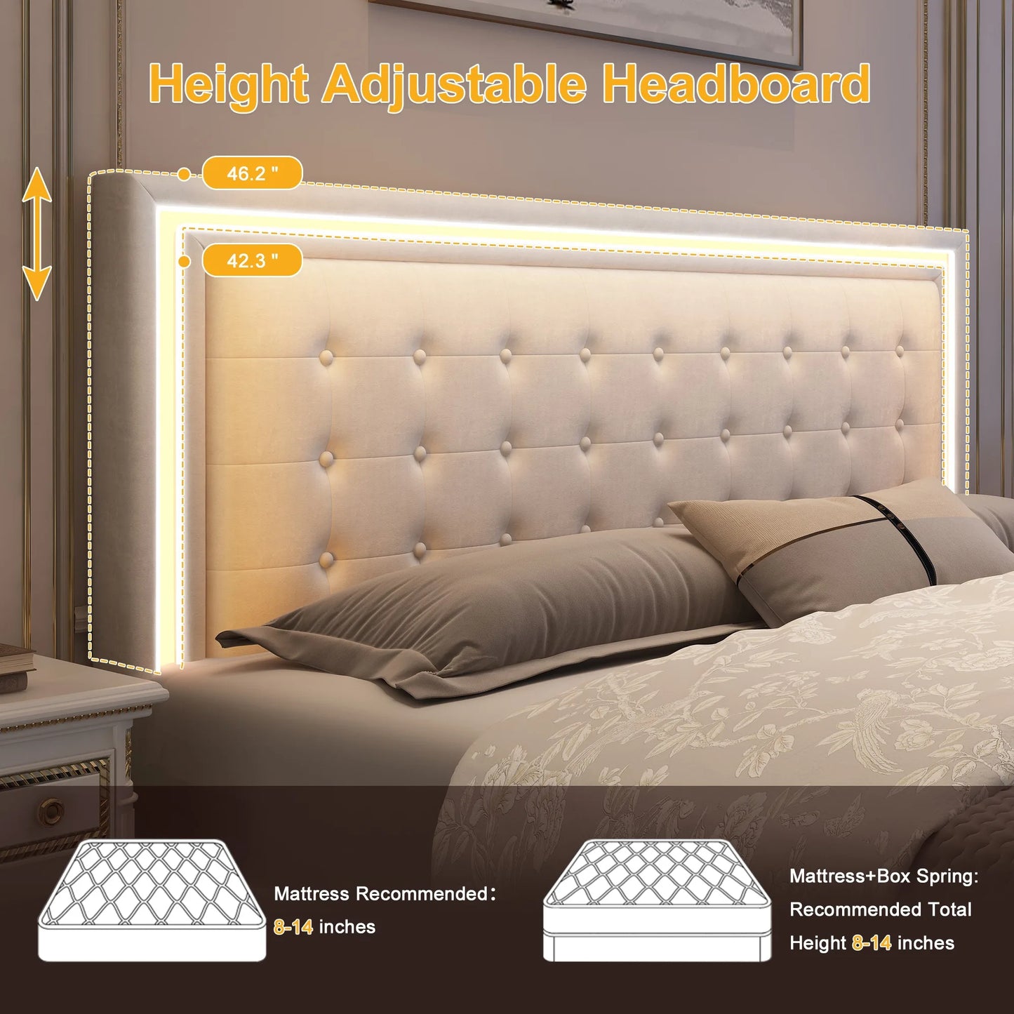 GEGOFORU LED Bed Frame With 4 Storage Drawers RGBW Headboard