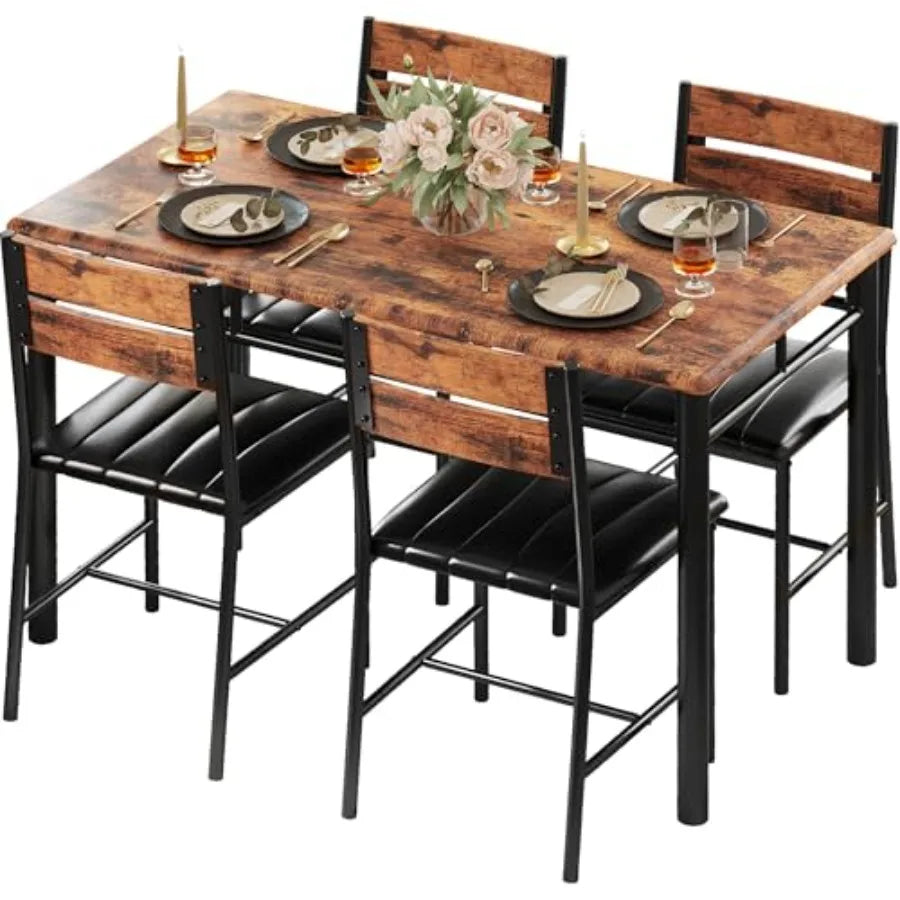 Dining Table Set For 4 With Upholstered Chairs Solid Wood