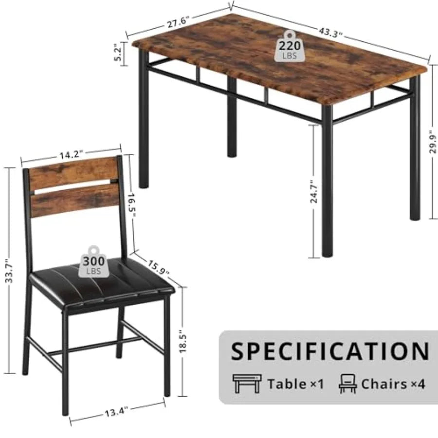 Dining Table Set For 4 With Upholstered Chairs Solid Wood