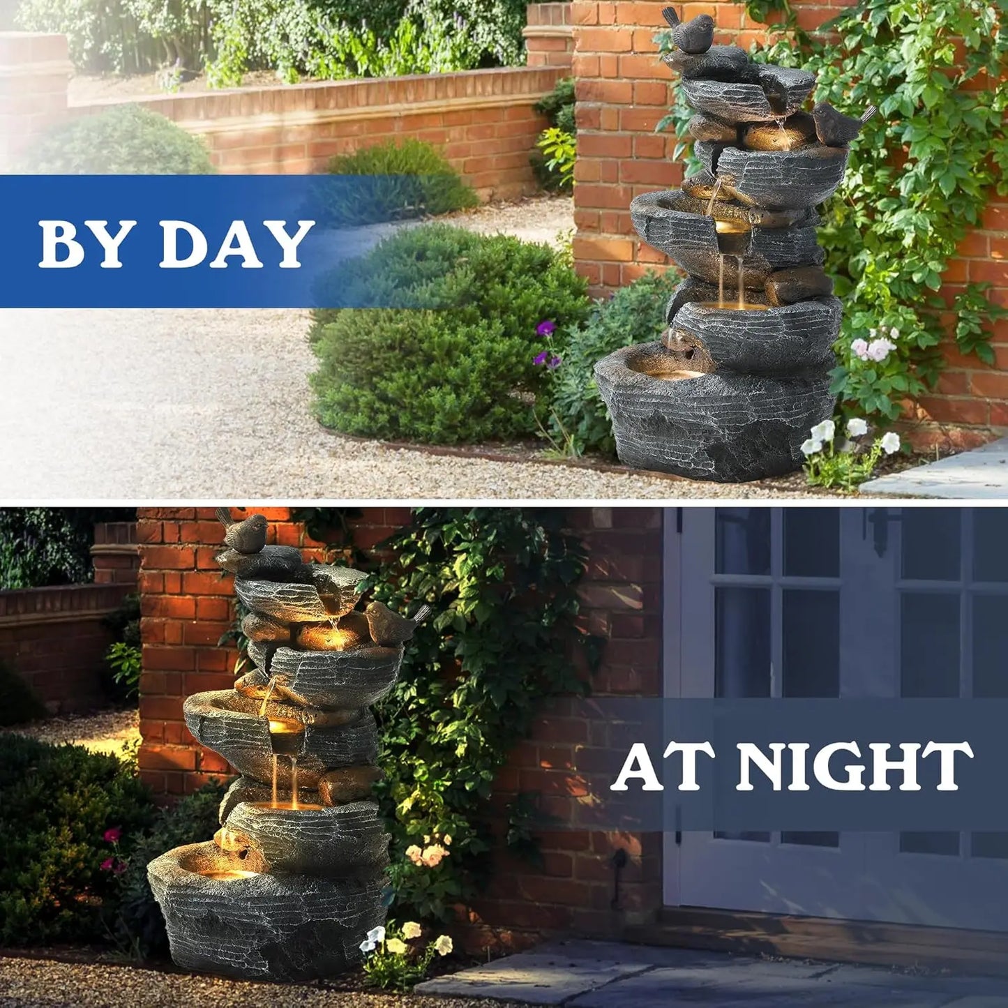 5-Tier Cascading Rock Water Fountain With LED Lights