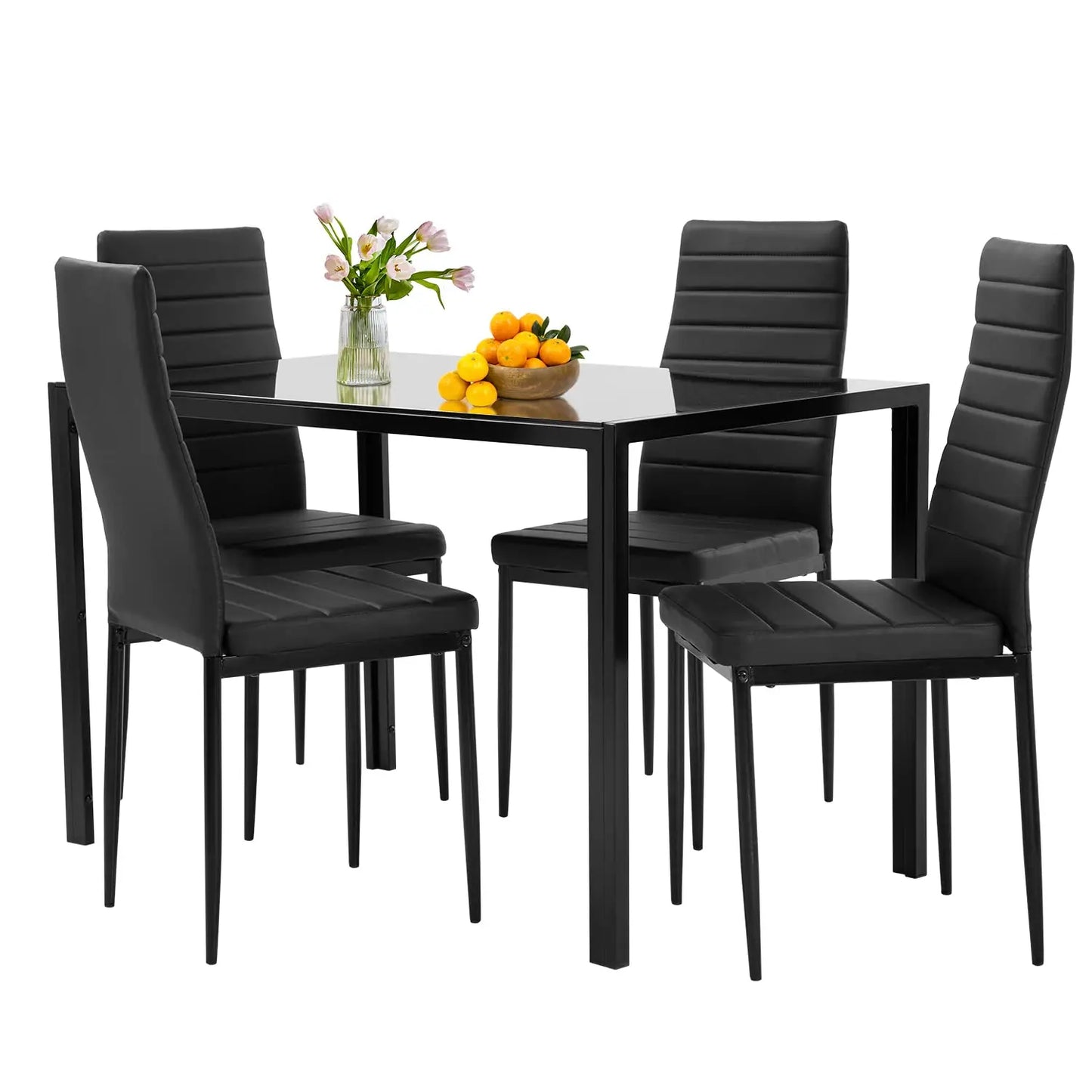FDW 5-Piece Glass Top Dining Table Set with Upholstered Chairs