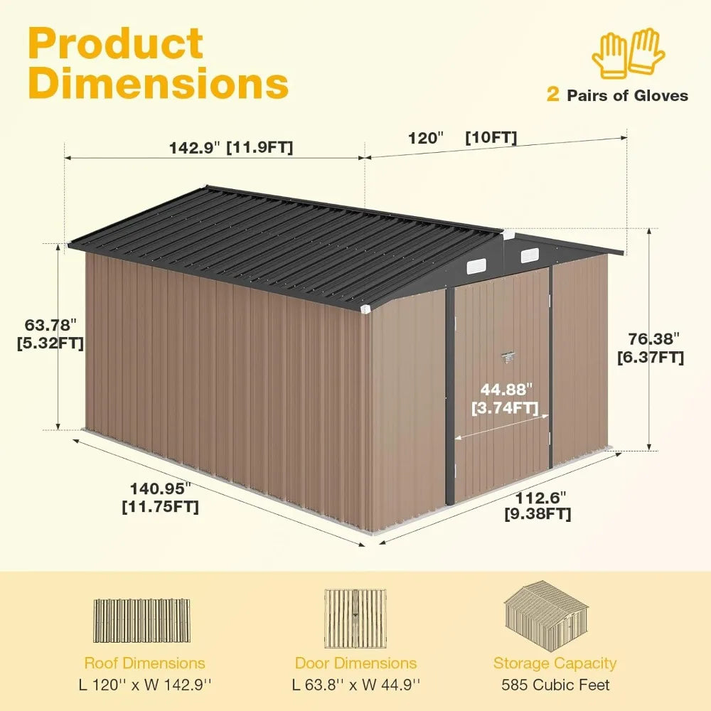 Heavy-Duty Galvanized Steel Outdoor Storage Shed With Lockable Doors