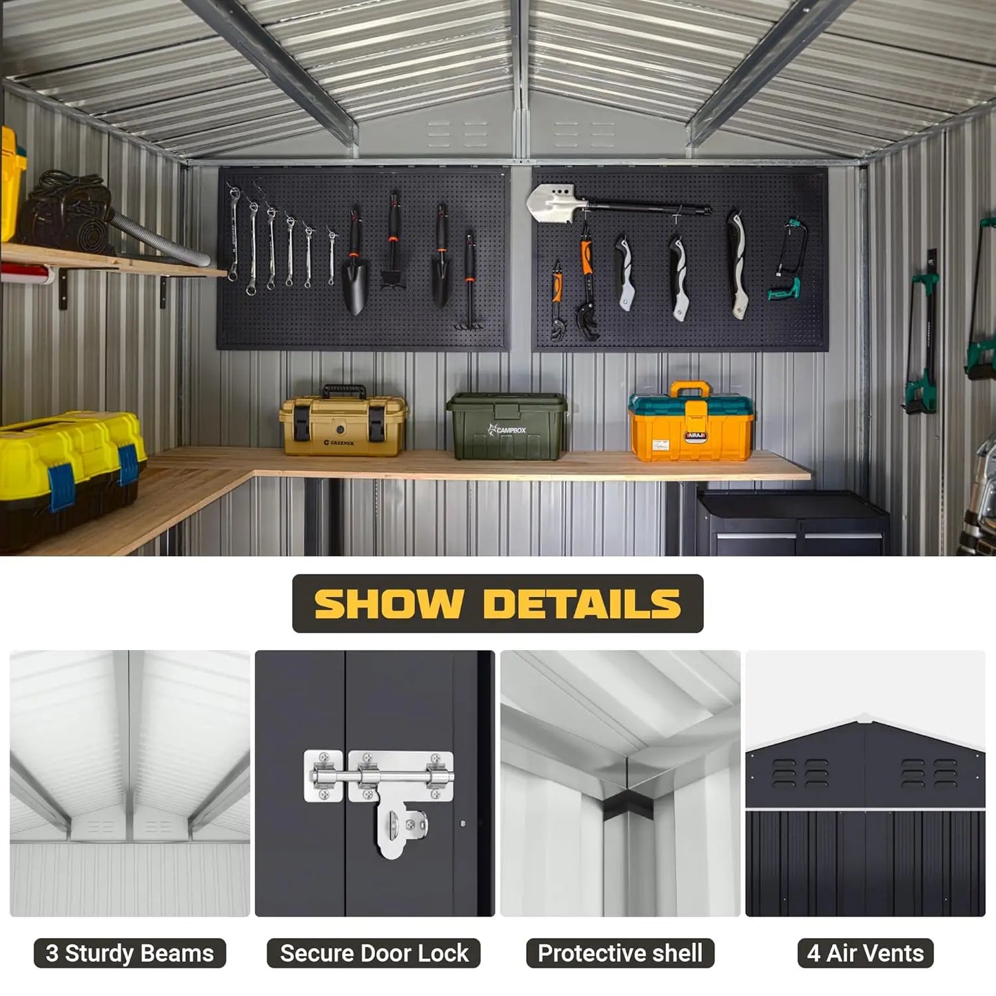 Metal Outdoor Storage Shed With Reinforced Frame Waterproof