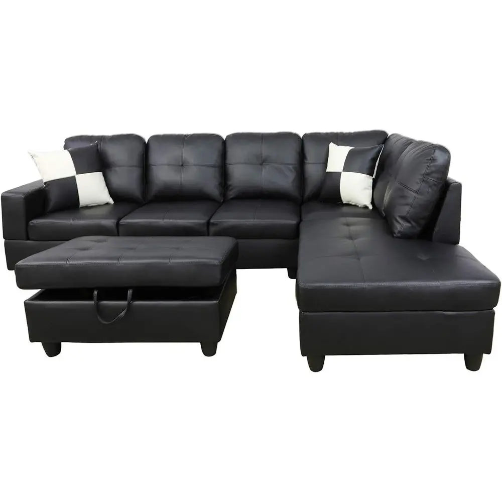 3-Piece L-Shape Sofa Set With Ottoman And Pillows