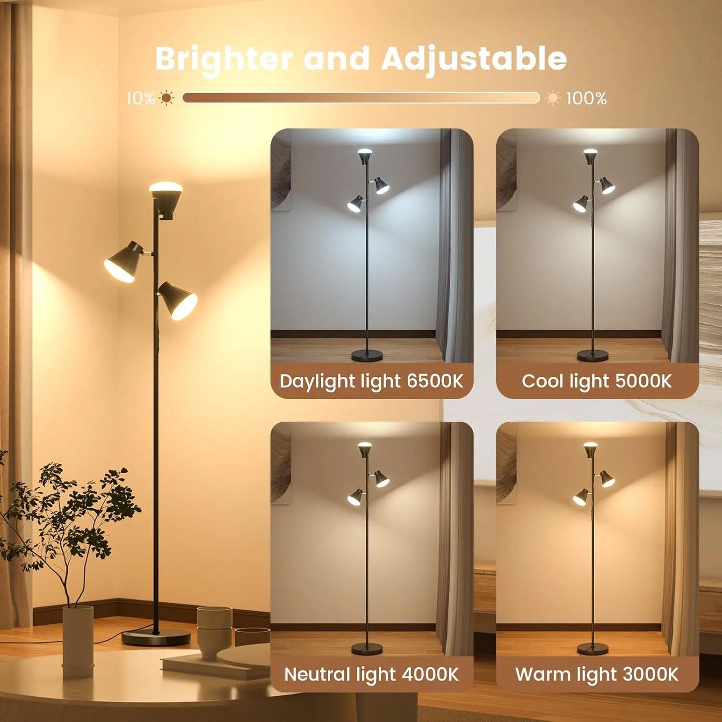LED Tree Floor Lamp Dimmable With Remote And Touch Control