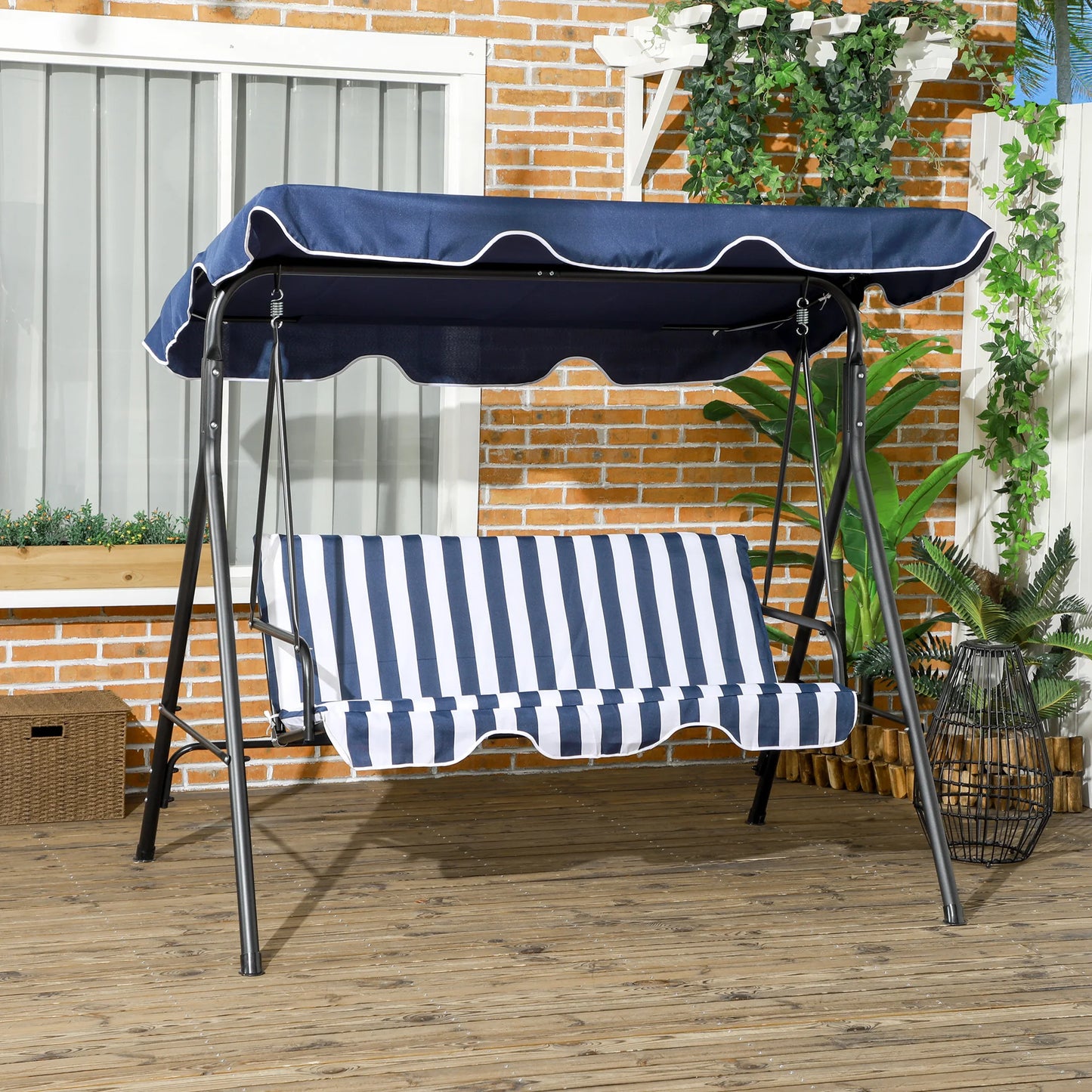 Outsunny Three Seater Porch Swing Bench With Canopy Outdoor Chair