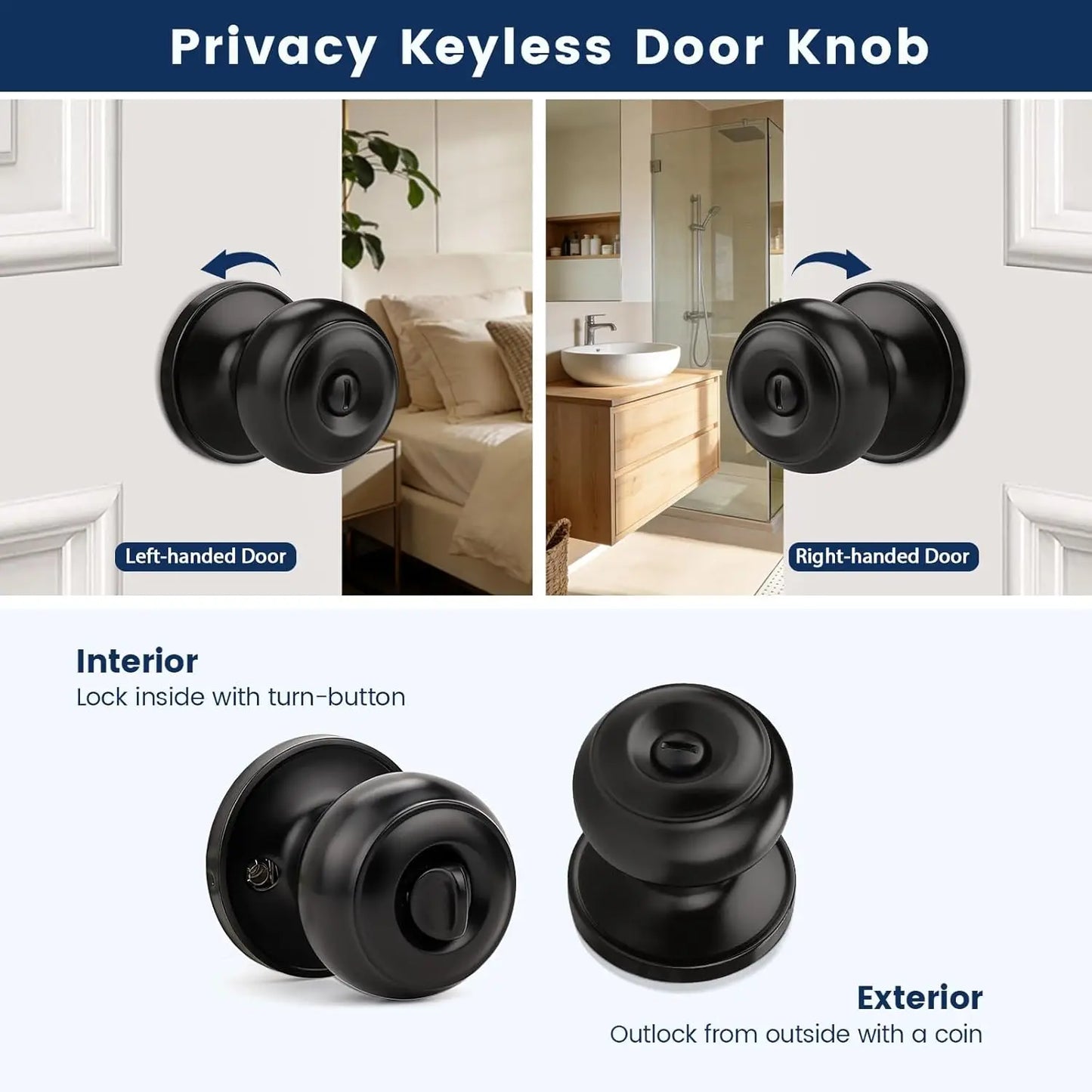 Privacy Door Knobs 10 Pack Keyless Interior Doors Bedroom Bathroom