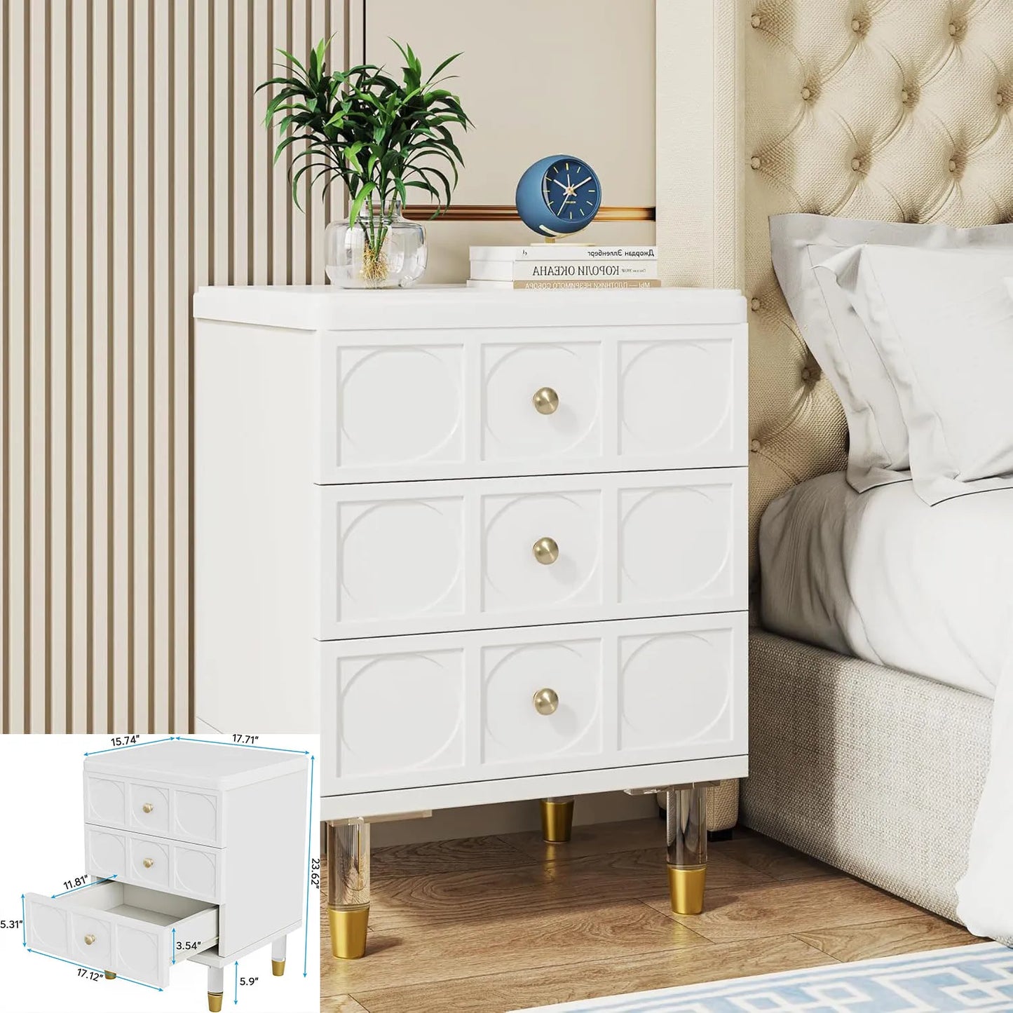 Little Tree Nightstand With 2 Drawers And Open Storage Shelf