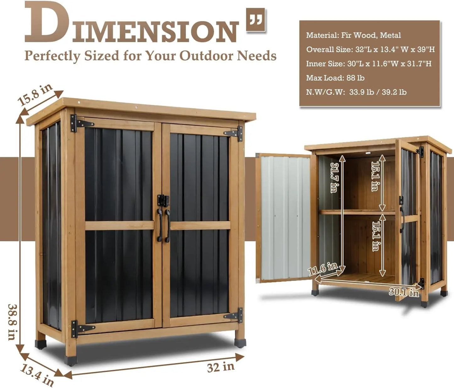 PetsCosset Outdoor Garden Storage Shed Cabinet Organizer