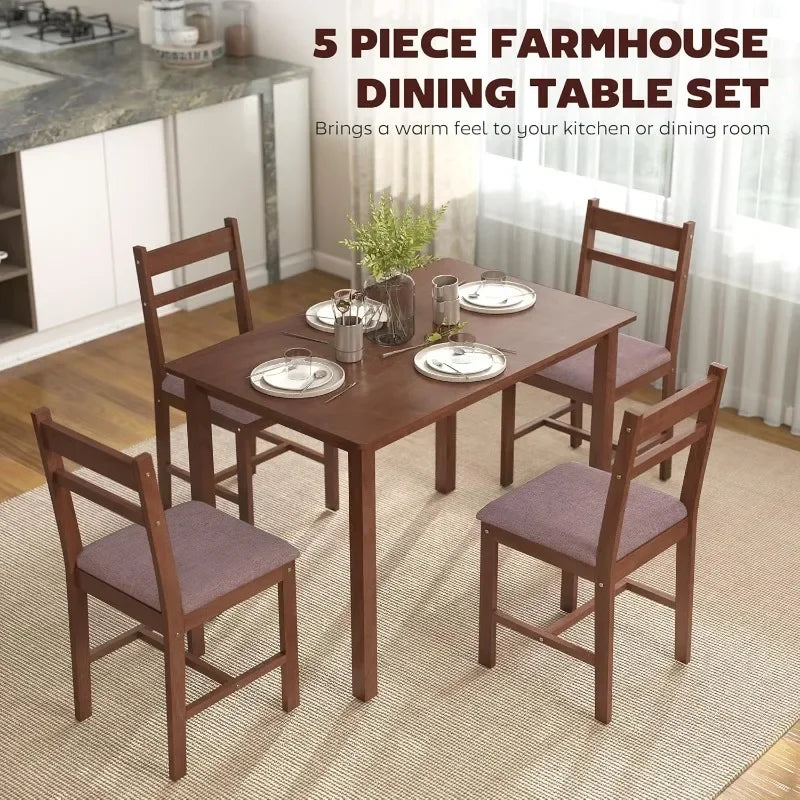 5-Piece Solid Wood Dining Set For 4 Farmhouse Kitchen