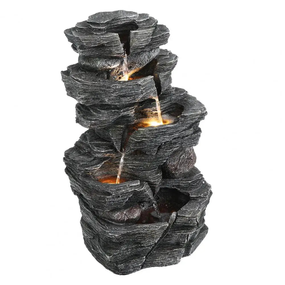 Cascading Rock Water Fountain With LED Outdoor Garden Decoration