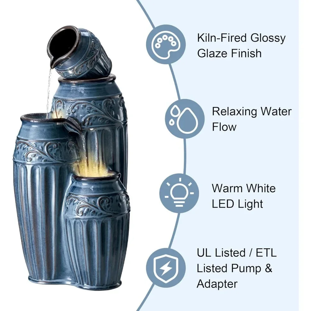 Outdoor Ceramic Fountain With LED Lights And Water Pump