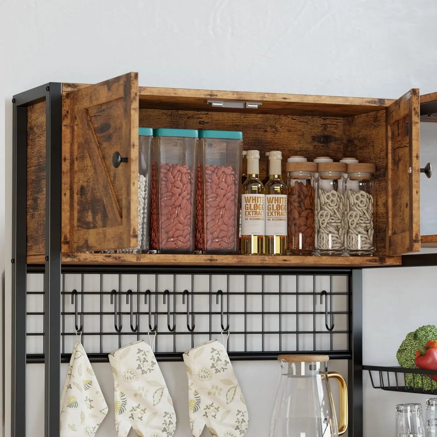 Industrial Bakers Rack With Storage Cabinets And Power Outlet