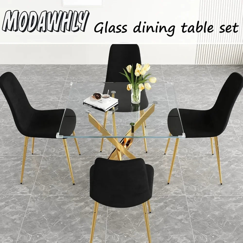 5-Piece Dining Room Set With Glass Table And Black Chairs