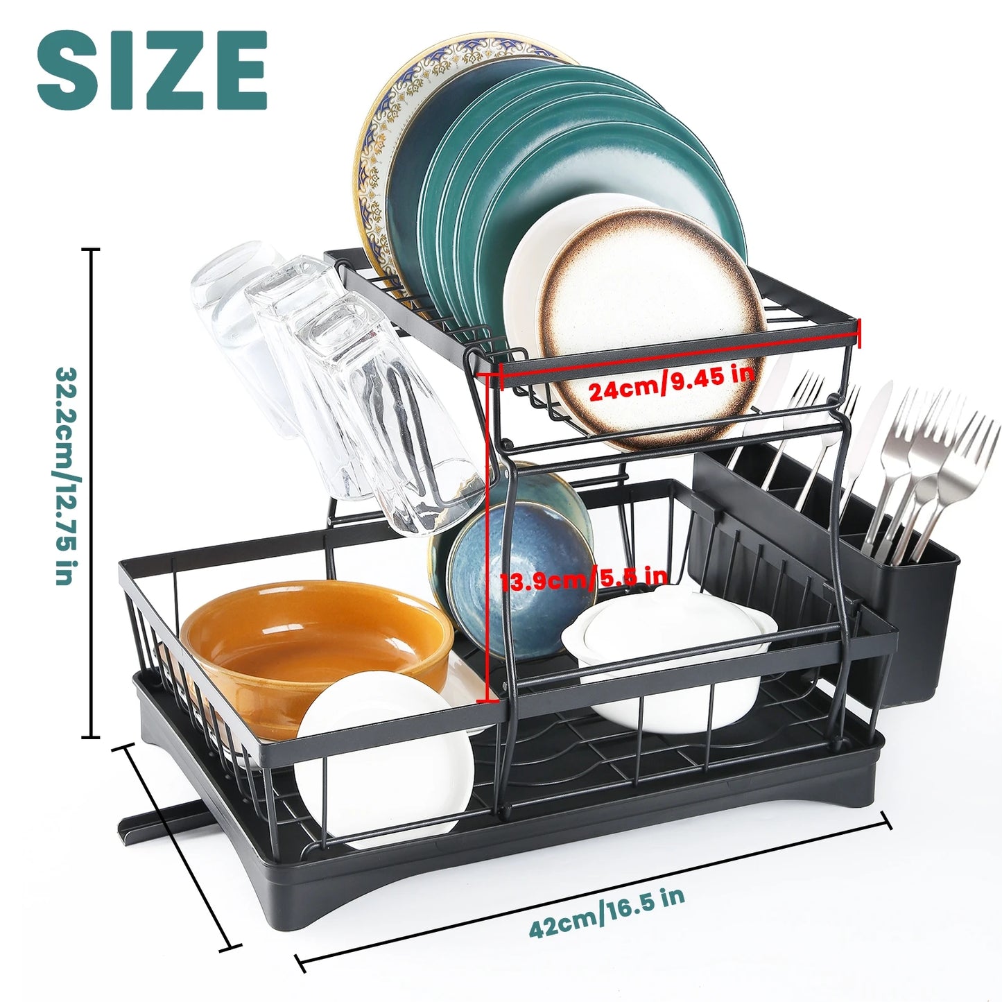 Two Tier Dish Drying Rack For Kitchen Countertop Removable