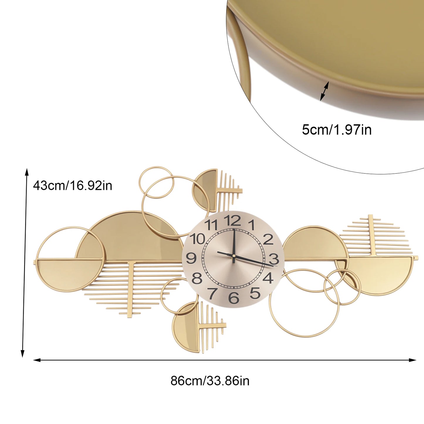 Creative Modern Metal Wall Clock Battery Operated Silent Minimalist Decor