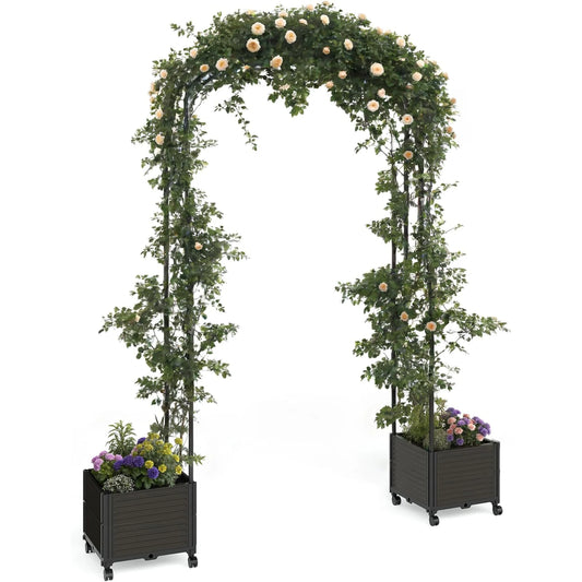 Raised Garden Bed With Trellis Arch For Flowers And Vines