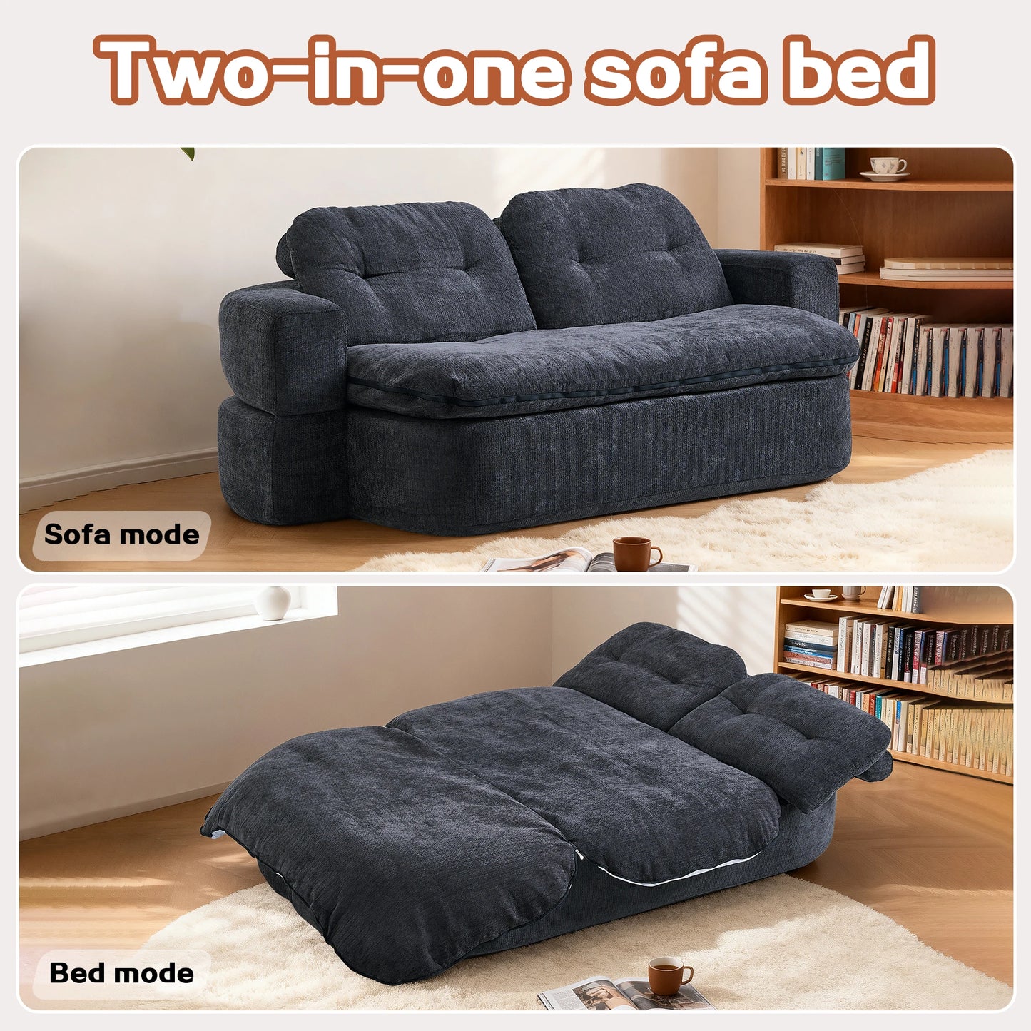 79" Convertible Sleeper Couch Bed, 2-in-1 Folding Sofa Bed with Pillow Blanket Loveseat Boneless Couches for Living Room Sofas