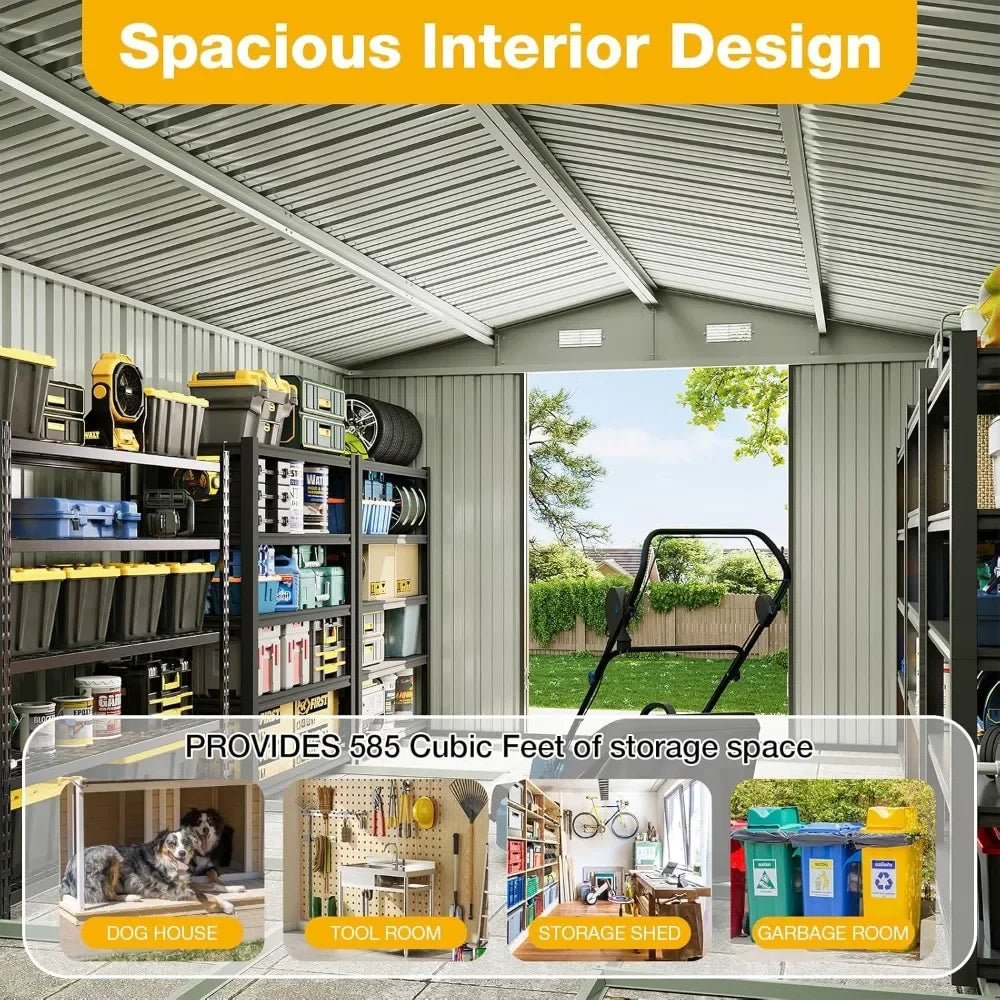 Heavy-Duty Galvanized Steel Outdoor Storage Shed With Lockable Double Doors